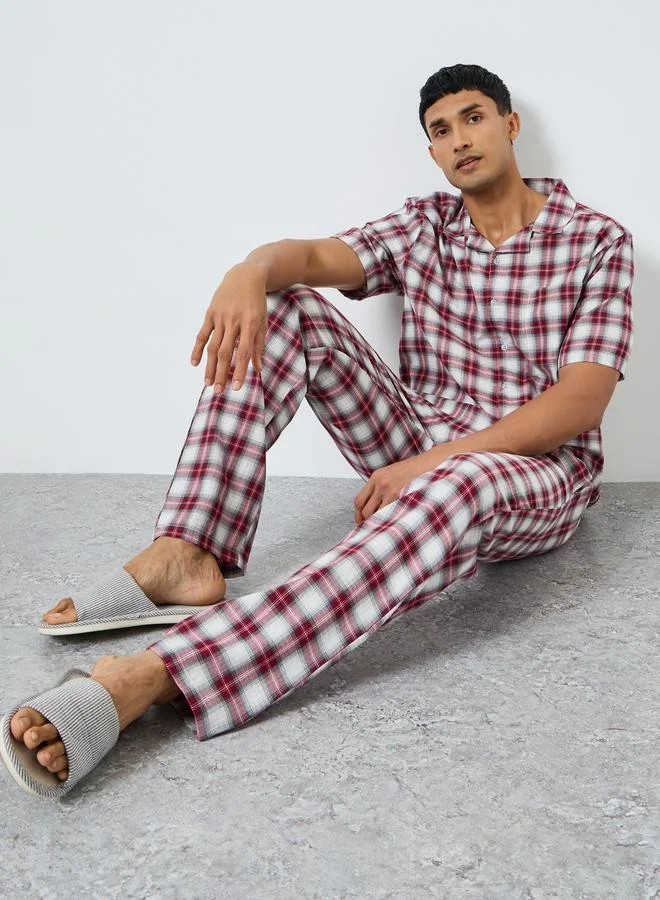 Styli  Men Checked Buttoned Shirt and Pyjama Set for Men | Best Price UAE